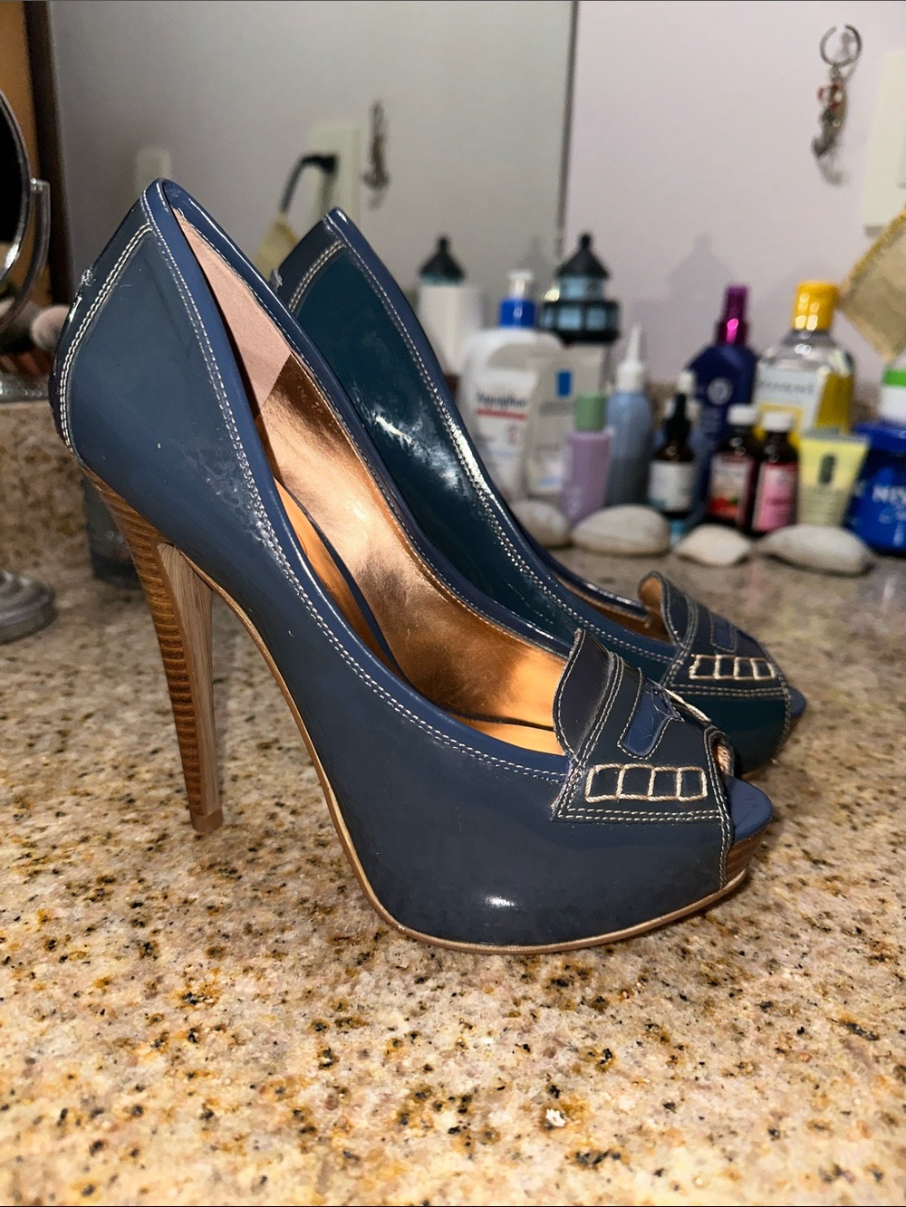 Jessica Simpson Navy Patent Peep-Toe Stiletto Heels